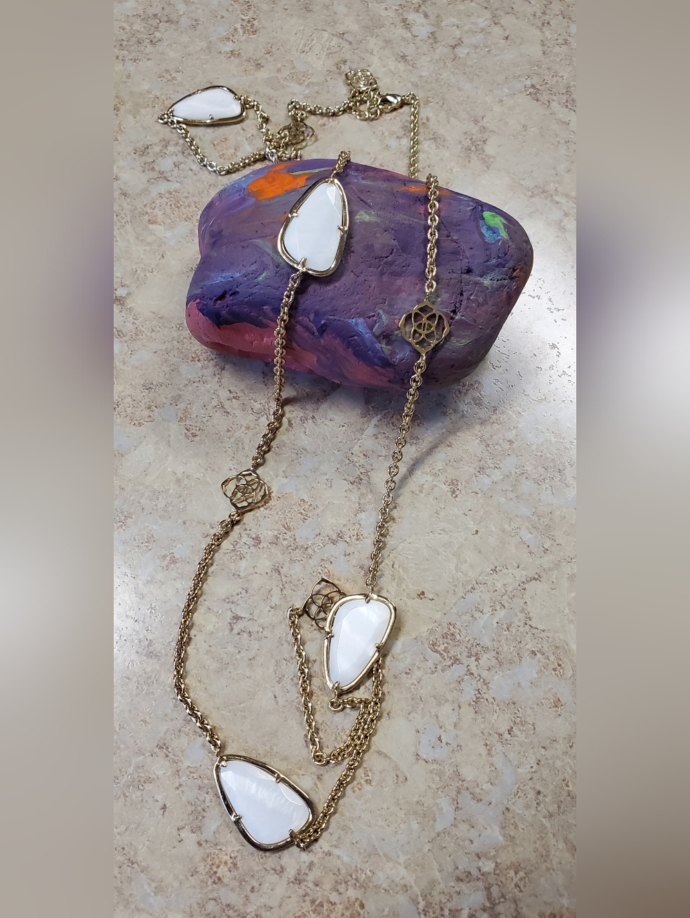 Kendra Scott White and Gold Long Pendant Necklace